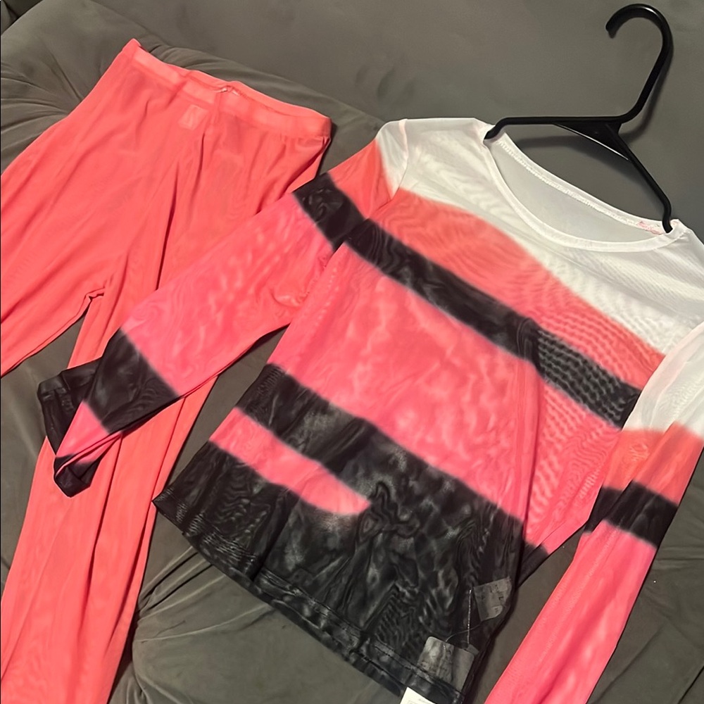 Pink and Black Striped Top with Matching Pants
